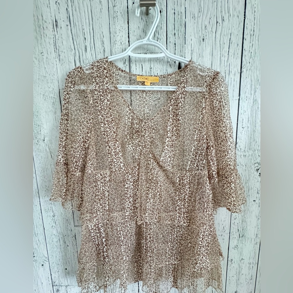 Pretty Sheer Mesh Ditzy Floral Print Top, EUC, Sz L